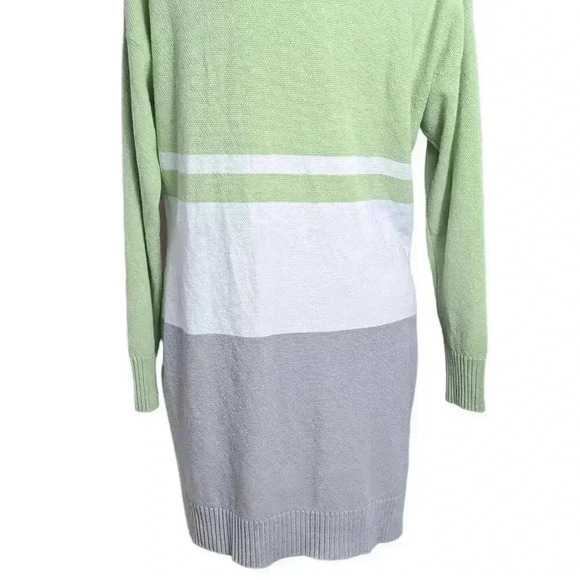 Womens Open Front Cardigan Knit Sweater with Pockets White Green & Gray Size Med - Picture 6 of 10